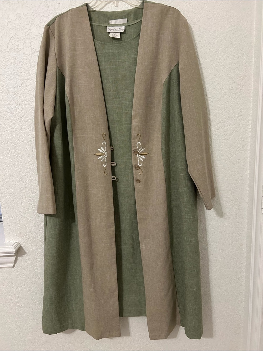Vintage 90s Pride & Joy 18W 2 Piece Dress Duster Jacket Embroidered Made USA